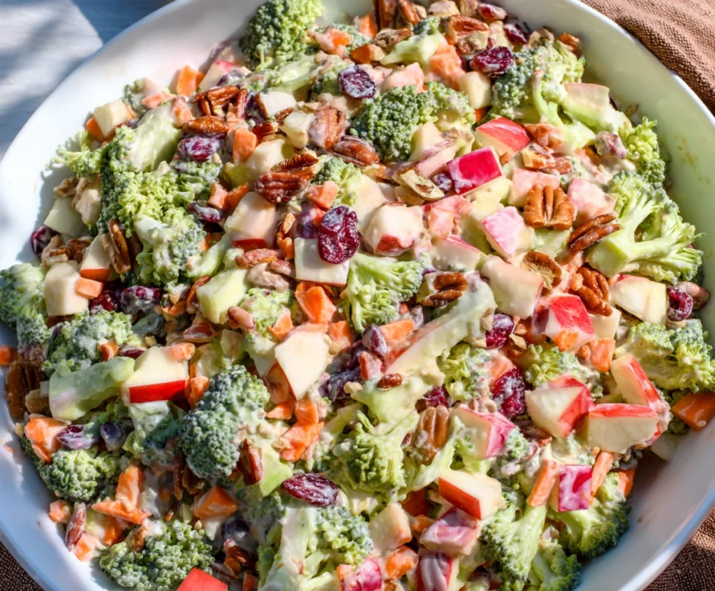 Incredibly Fresh & Creamy Broccoli Apple Salad Recipe in a large serving bowl