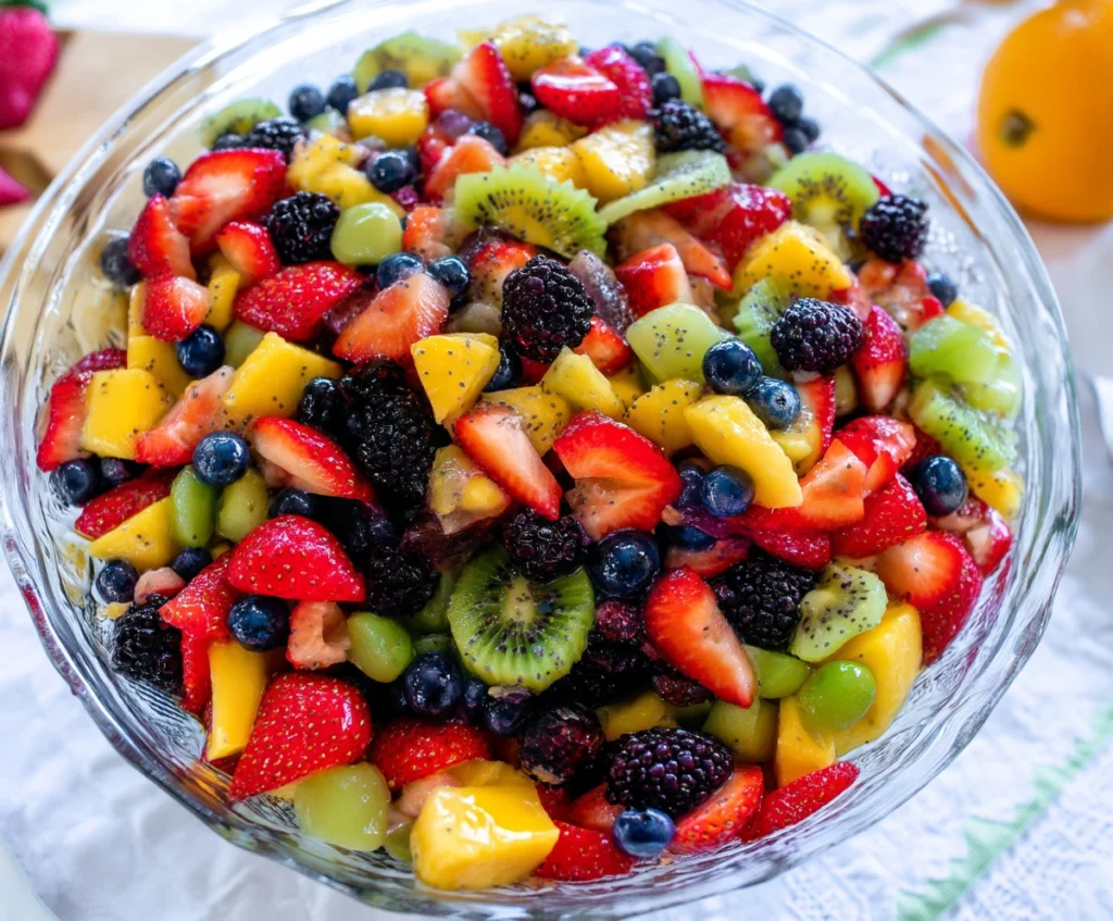 Sunshine Honey Lime Fruit Salad with Poppy Seeds in a vibrant serving bowl