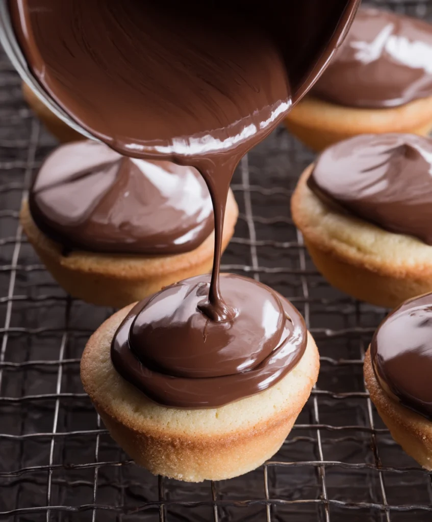 Decadent Boston Cream Pie Cupcakes 2 A hand stirring smooth and glossy chocolate ganache for Boston Cream Pie Cupcakes.