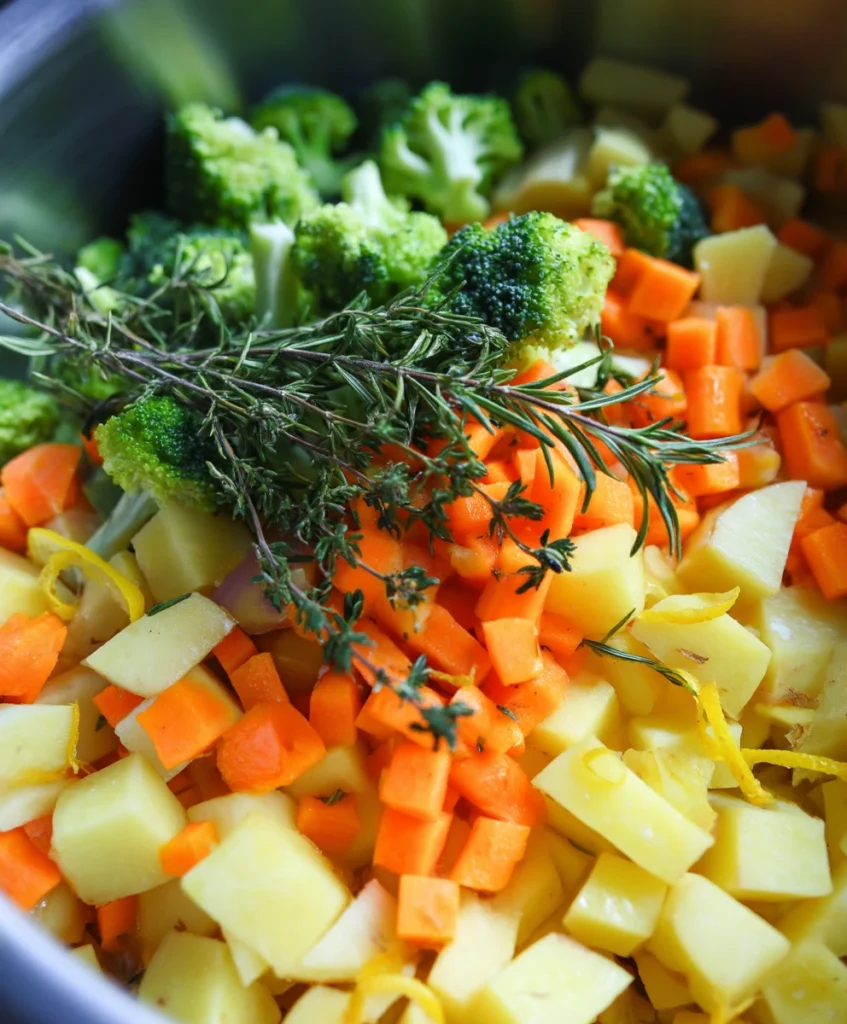 Ultimate One-Pan Lemon Herb Roasted Chicken and Veggies 2 Mixing vegetables and herbs for One-Pan Lemon Herb Roasted Chicken and Veggies recipe. Easy step-by-step instructions.